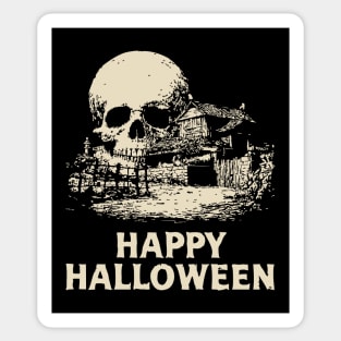 Haunted Skull Halloween Retro Poster Sticker